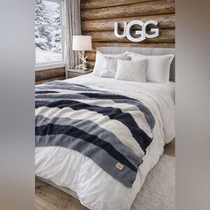 UGG Blue and White Striped Blanket